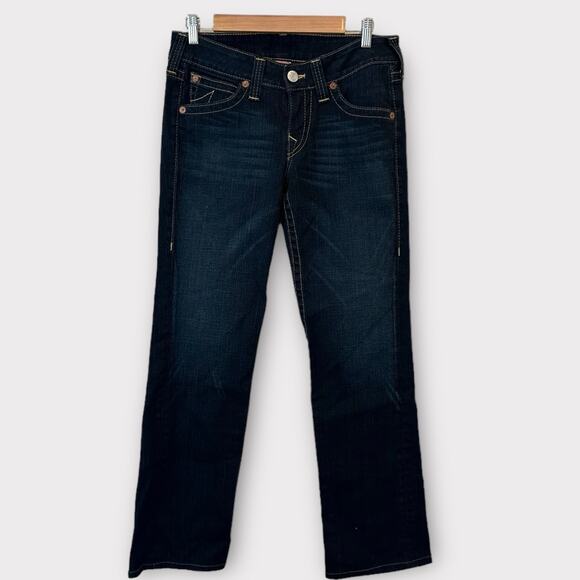 True Religion Tommy Vintage Y2K Low Rise Dark Wash Orange Stitched Bootcut Jean - Picture 4 of 16